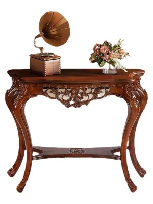 BYBLIGHT 38" Victorian Half Moon Console Table, Sofa End with Hollow Floral Apron and Cabriole Legs, Traditional Decorative Furniture for Entryway, Hallway, Living Room - Uncharged, Living Room Furniture