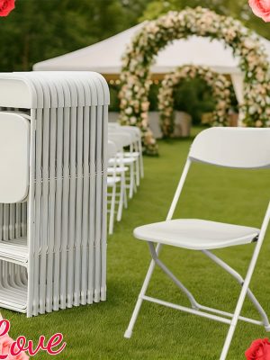 10/24/50 Pack White Folding Chairs – 350 Lbs Weight Capacity Reinforced Plastic Chairs, Steel Reinforced Frame, Commercial Grade Stackable Chairs, Suitable for Indoor And Outdoor, Weddings, Offices, Banquets, Restaurants, Parties