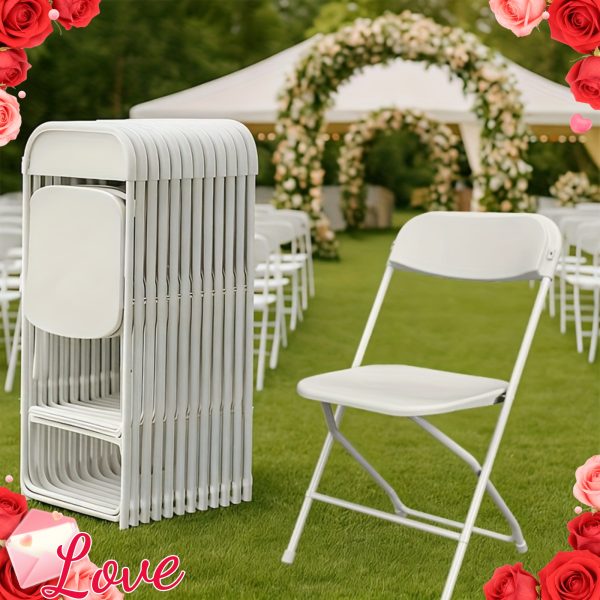 product-fmket-7482fd1bd699768e7b76bb23fffcb049 10/24/50 Pack White Folding Chairs – 350 Lbs Weight Capacity Reinforced Plastic Chairs, Steel Reinforced Frame, Commercial Grade Stackable Chairs, Suitable for Indoor And Outdoor, Weddings, Offices, Banquets, Restaurants, Parties