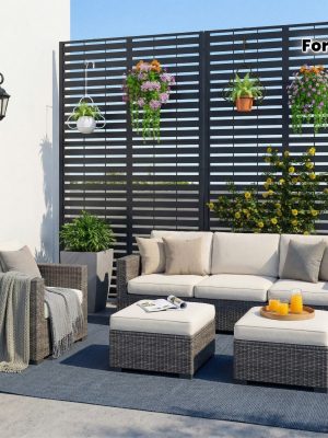Outdoor Privacy Screens, Freestanding Metal Privacy Fence Panels for Garden, Patio, Balcony, Courtyard & Poolside, Indoor/Outdoor Use