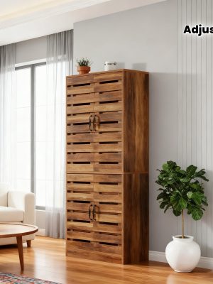 70.8" Rustic Brown Shoe Cabinet, 9-Tier, 27 Pairs, Sliding Shutter Doors, Adjustable Shelves, Space-Saving Vertical Storage for Entryway, Hallway, Closet, Living Room, Perfect Christmas Gifts", Perfect for Christmas Party, Add Warm Holiday Charm