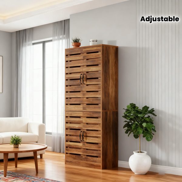 70.8" Rustic Brown Shoe Cabinet, 9-Tier, 27 Pairs, Sliding Shutter Doors, Adjustable Shelves, Space-Saving Vertical Storage for Entryway, Hallway, Closet, Living Room, Perfect Christmas Gifts", Perfect for Christmas Party, Add Warm Holiday Charm