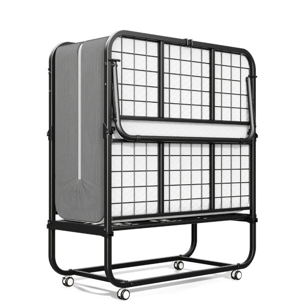 Compact & Durable 4-Section Folding Bed with Grey Fabric Cover - Sturdy Metal Frame, 75" x 31", Portable Roll-Away Design for Adults, Ideal for Guests, Students, Camping & Small Apartments, Garden Houses