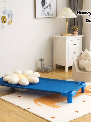 COSTWAY Heavy-Duty Stackable Daycare Cot - Preschool Naptime Rest Mat with Easy-Lift Corners & Detachable Oxford Fabric, Space-Saving Design, Standard Size for Daycares - 6-Pack, Blue, Cot for, Daycare Essentials, Playful Design, Durable Construction, Daycare Furniture, Parents And Caregivers