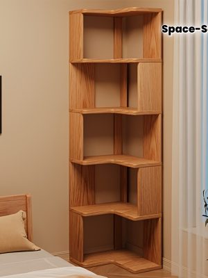 Full Solid Wood Corner Bookshelf, No Paint No Formaldehyde, Space-Saving Storage Shelf, 3/4/5 Tier Rustic Corner Bookcase, Stable Standing Bookcase for Bedroom Living Room Home Decor, Easy Assembly