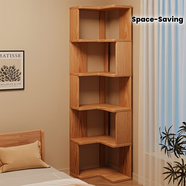 product-fmket-9ae678d85f8a9f9affea449dce22f93c Full Solid Wood Corner Bookshelf, No Paint No Formaldehyde, Space-Saving Storage Shelf, 3/4/5 Tier Rustic Corner Bookcase, Stable Standing Bookcase for Bedroom Living Room Home Decor, Easy Assembly