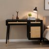 product-fmket-9d12ebd74ad10d35d11e15f0ccfec5dc Yvsevnr Rattan Vanity Desk WithDrawers and Storage, Black Make up Vanity Table Modern Home Office Desk Computer Desk for Bedroom Study D0005