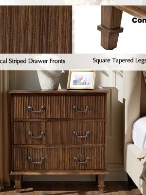 French Country 3-Drawer End Table with Paulownia Wood - Space-Saving 30-Inch Rustic Nightstand, Assembly for Living Room, Bedroom, Entryway - Compact Storage Furniture ( Wood Grain)