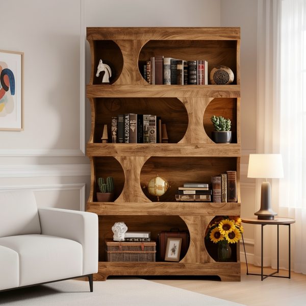 product-fmket-bc2f5df5223ab3087445b15676d5e082 71-inch Tall 4-Tier Solid Hardwood Bookcase with Storage Shelves - Modern Freestanding Bookshelf, Natural Wood & / Painted Shelves, Sturdy Floor-Standing Design for Living Room, Bedroom, Home Office - Easy Assembly Required