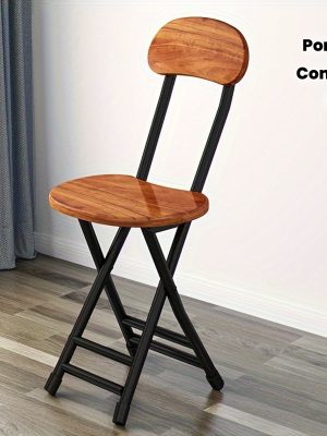 1pc Folding Metal Chair with Backrest, Compact Portable Design for Household, Computer Seating, Space-Saving Black Frame with Wood End, Ideal Home Supplies