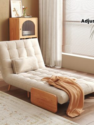 1 Modern Cotton And Linen Convertible Sofa Bed with 5 Adjustable Backs, Adjustable Height Pillows - Living Room Recliner, Single Or Double Use, Living Room Furniture Sofa | Neutral Home Decor | Wood Frame Sofa (Beige/Coffee)