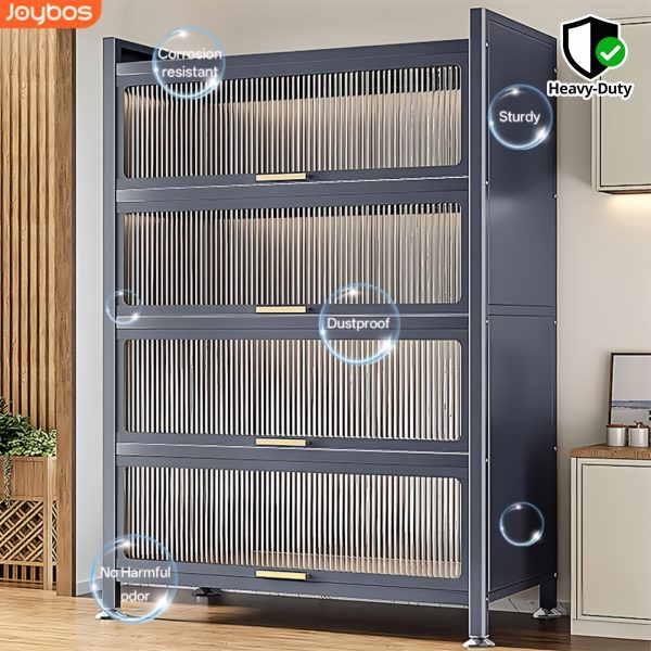 product-fmket-c0eac2b9e01ce917890ff0d8b9bb783a Heavy-Duty Metal Kitchen Cabinet with Transparent Acrylic Doors - Extra Tall Storage Shelf, Large Pantry Organizer for Kitchen, Living Room, Dining - Easy Assembly, No Power Needed (Grey, 57.1"H x 31.5"W x 12.6"D) - Ideal for Small Spaces