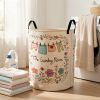 product-fmket-c14d528809a8ad9b767c2e8293f5885c 1pc Laundry Basket with Cute Floral & Clothespin Design - High-Capacity Foldable Hamper, Durable Polyester Fabric Storage Bin with Sturdy Handle for Bedroom, Bathroom, Dorm Organization (Beige)