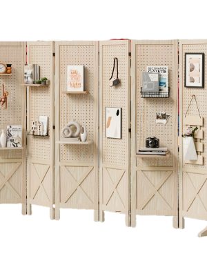 Bonnlo & MDF Freestanding Pegboard Room Divider - Folding Privacy Screen with Wood Panel Partition, Lightweight Space Separator Suitable for, Office, Events, Retail Display