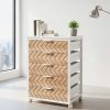 product-fmket-ca2c69c91971c32829c6265587809860 5-Drawer Beige & White Wood Mobile File Cabinet, Industrial Rolling Printer Stand with Herringbone Pattern for Home Office Storage, Durable Engineered Wood Design