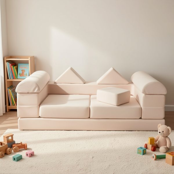 product-fmket-d224e82bed111f30351236a91c97726a COSTWAY Modular Play Sofa, Transformable Foam Sofa Set with Suede Fabric Cover, High-Density Foam, Modular Sofa, Furniture for Playroom