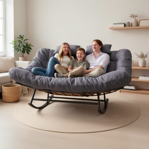 product-fmket-d3268528d912d6b2400e5079f29f4499 Large Papasan Rocking Chair, Double Rocking Chair with Thick Cushions And Rattan Frame, Oversized Lounge Chair for Nurseries, Suitable for Rooms, Living Rooms, Bedrooms, And Apartments (Gray)
