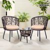 3pcs Bistro Set, Modern Furniture with Tempered Glass Table Top, 2 Chairs, Outdoor Wicker Patio Set, Washable Cushions,