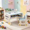 product-fmket-e98ea02fe95502fd64bf154619b58acc COSTWAY Kids Table and Chair Set with Graffiti Desktop, Bookshelf & Storage Shelf, Watercolor Pens & Eraser - Anti-Slip Foot Pads, Durable Plastic Activity Table and Chair Set for Ages 3-8 Years, Easy Assembly, Space-Saving Design with Lower Storage