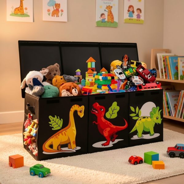 product-fmket-eb82ac43b72aa72dbdaaedade6fe7e6d Extra Large Box, Collapsible Sturdy Storage Organizer With Lids, Dinosaur Box For 14+ Boys Girls, Chest Bin Baskets For Living Room, Playroom, Bedroom, Nursery, Black