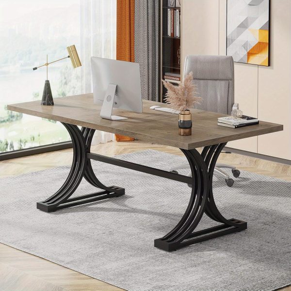 product-open-0013fd57eb3447b5b5c5b2e27e5bb037-goods MEGIVEZ 63" Large Modern Executive Home Office Desk - White Wood & Metal Legs, Easy Assembly, 27" Height, 3.2 Cu Ft Storage, No Power Needed, Perfect for Business or Home Workspace, Versatile Workspace, Contemporary Furniture, Sleek Metal Legs