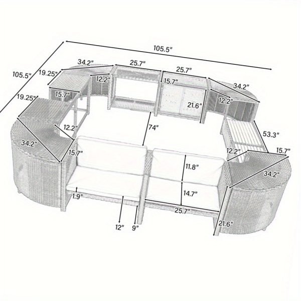 [Outdoor All Weather Sofa] Patio Rattan Sofa Set Spa Surround Spa Frame With Storage Spaces, Outdoor All Weather Round Conversation Sofa Set With Acacia Wood Seats And Waterproof Cushion, Free Combination