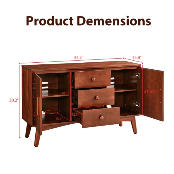 product-open-00997230bc2d439bbb5d2f5bbe4351b6-goods-1 47. 3" Mid Century Modern Sideboard Buffet Cabinet, Kitchen Buffet Cabinet with Solid Wood Frame Legs and Wooden Handle, Storage Cabinet with 2 Doors and 3 Drawers for Kitchen, Dining, Living Room, Walnut
