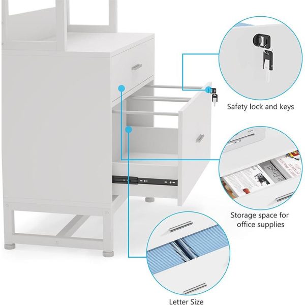 product-open-00a49131d3ab4345ad0723c45931268e-goods LustreC 2 Drawer Vertical File Cabinet with Lock & Bookshelf, Letter Size Large Modern Filing Cabinet Printer Stand with Open Storage Shelves for Home Office, White