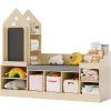Bookshelf Featuring a Cozy Reading Corner, Wooden Organizer for Storage Equipped with a Chalkboard And Bench, Ideal Reading Nook for Boys And Girls, Shelf Suitable for Bedroom, Nursery, Or Playroom, Crafted from Natural Oak