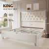 product-open-0124db7dff6a464291d9f8815b31e7bd-goods LUXOAK Modern Luxury 50" Wingback Bed Frame with Plush Beige/White Velvet Upholstery - Queen/King Size Platform Bed, Button Tufted Headboard & Nailhead Trim, Sturdy Frame, No Box Spring Needed, Easy Assembly (30-Min Setup)