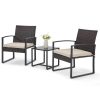 Bezseller 3pcs Outdoor Furniture Set, Rattan Bistro Set with Coffee Table, Sturdy Steel Frame with Cushions for Garden, Balcony, Poolside, And Backyard