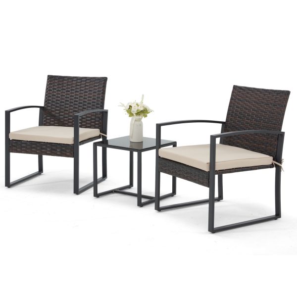 Bezseller 3pcs Outdoor Furniture Set, Rattan Bistro Set with Coffee Table, Sturdy Steel Frame with Cushions for Garden, Balcony, Poolside, And Backyard