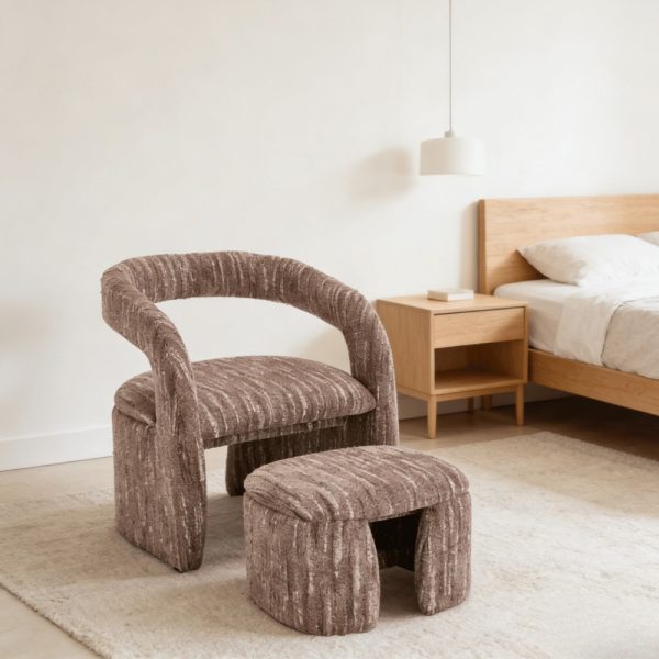 1pc Modern Accent Living Room Chair Set with One Ottoman, Upholstered Barrel Sherpa Lounge Side Chair, Comfy Side Reading Reclining Chair for Living Room, Bedroom, Apartment, Reading Room, Office