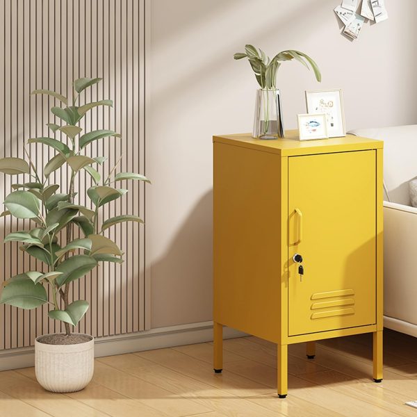 product-open-02063443afc54124a6bf44a08508bc5d-goods Metal Office Filing Cabinet, Lockable Storage Cabinet with 2 Adjustable Shelves for Documents, Modern Steel Side Table with Lock for Home Office, Bedroom Nightstand, Secure Ventilated Locker