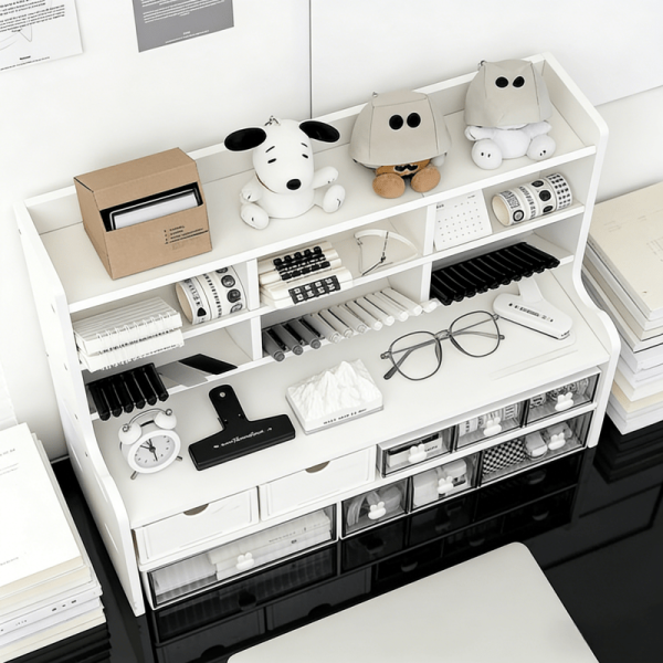 product-open-029313b3c6b541f5aabf8980f62aaa6d-goods Desktop Storage Box, Multi-Tiered Desktop Shelf, Requires Manual Assembly, Suitable for Stationery, Cosmetics, Office Supplies | Space-Saving Partitioned Storage Box, a Great Valentine'S Day Gift Choice for Family Or Girlfriend
