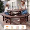 product-open-02963da61dad44b08008b79000c32b78-goods 8-Person Round Wooden Picnic Table with Umbrella Hole, Wood Outdoor Dining Set with 4 Built-In Benches for Garden, Patio And Backyard