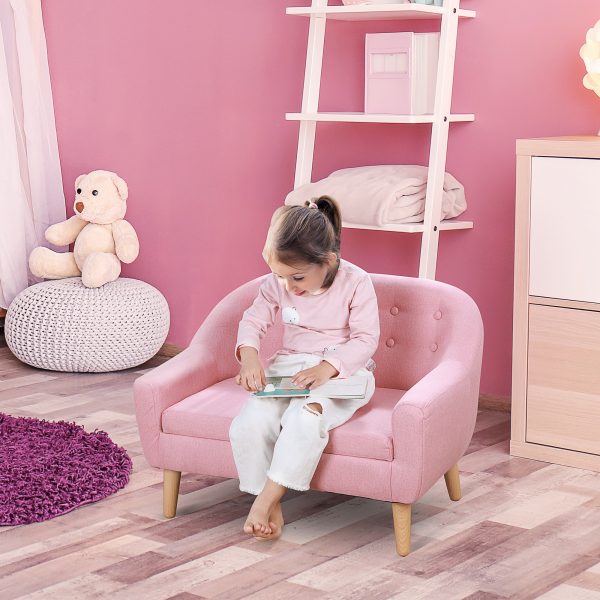Qaba 2-Seat Kids Sofa, Toddler Sofa Couch, Sofa Chair for Ages 3-7, Pink