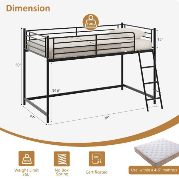 product-open-02fbe54ca41f4247bf6dbce422e796d8-goods Loft Bed for Kids | Heavy-duty Iron Frame, 350LBS Weight Capacity, Space Saving Design for Small Rooms & Low Ceilings, Movable Ladder, - JOYMOR