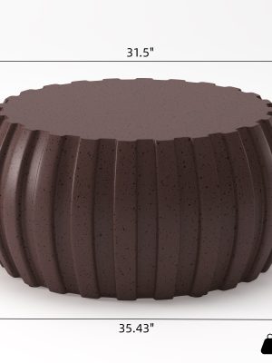 35.43' Modern Waterproof Coffee Table Durable MgO Cement Design Indoor and Outdoor Compatible Brown