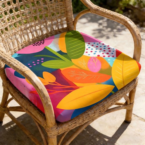 product-open-03669ad932544810a853b77ad92c760f-goods 1pc Memphis-Style Flowers Pattern Leisure Seat Cushions, Indoor And Outdoor Seat Cushions, Back Cushions, Size 19.7*17.7*1.57inch, Suitable for Garden Chairs, Office Chairs And Floor Seats. Soft And Comfortable