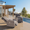 Outdoor Recliner Chair W/ Adjustable Backrest+Footrest, 150° Lay Flat Rattan Patio Recliner with Air Pump+Flip-Up Table+Removable Cushion
