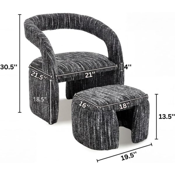 1pc Modern Accent Living Room Chair Set with One Ottoman, Upholstered Barrel Sherpa Lounge Side Chair, Comfy Side Reading Reclining Chair for Living Room, Bedroom, Apartment, Reading Room, Office