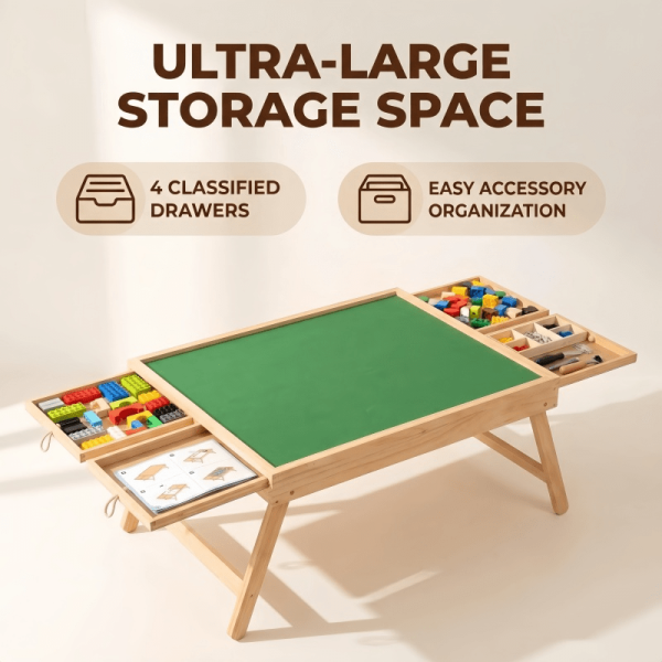 This Foldable Block Game Table Features Multiple Smoothly Sliding Drawers That Are Unlikely to Slip Or Fall Out. with Ample Surrounding Storage, It Can Be Placed Anywhere, Including The Living Room, Bedroom, Or on a Rug
