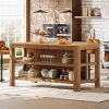 product-open-0492d6c27f6d4214b166cb72e522fdbb-goods 63-Inch Solid Wood Kitchen Island with Ample Storage Shelves, Farmhouse Style Kitchen Island Table with Seating, Counter Height Bar Table for Dining Room & Kitchen, Sturdy Construction & Easy to Assemble