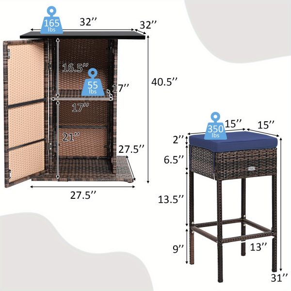 product-open-049c01c3a5f245c8aea730ecdcb1cd0c-goods LIFEZEAL 5pcs Outdoor Patio Rattan Bar Table and 4 Stools with Hidden Storage Shelf, Cushion Chairs - -Weather PE Rattan & Frame, Red/Black/Navy/Beige Wicker Furniture for Poolside,, Backyard (Complete Set)