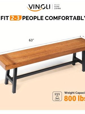 Outdoor Bench Measuring 63 Inches by 58 Inches, Featuring Metal Legs And a Rustic Wooden Design, Suitable for Both Indoor And Outdoor Dining on Porches Or Patios