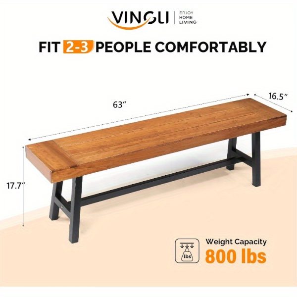 product-open-04b9392c88b141769e0f4aa84e2fa798-goods Outdoor Bench Measuring 63 Inches by 58 Inches, Featuring Metal Legs And a Rustic Wooden Design, Suitable for Both Indoor And Outdoor Dining on Porches Or Patios
