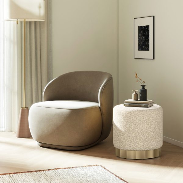 product-open-04edf1d9ee084c65b2d8d3313d08690d-goods Hampton 18' Round Upholstered Ottoman with Scalloped Base Speckled Egg Beige Chenille