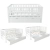 Convertible Bed with Storage Drawers, 3-In-1 Solid Wood Kids Daybed with Removable Guardrails, Compatible with Standard US Mattresses, White