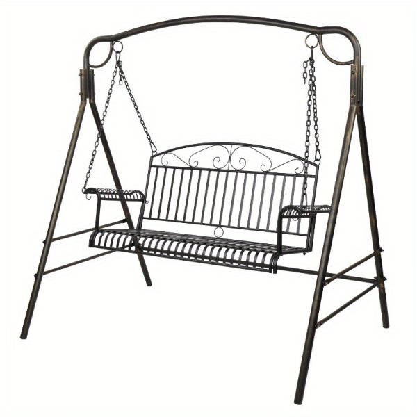 product-open-0540424ce142449a94e867b19e54cb2f-goods Bonnlo Metal Patio Porch Swing, 660 LBS Weight Capacity, Suitable for Two-Person, for Outdoors, Gardens and Yards, Black